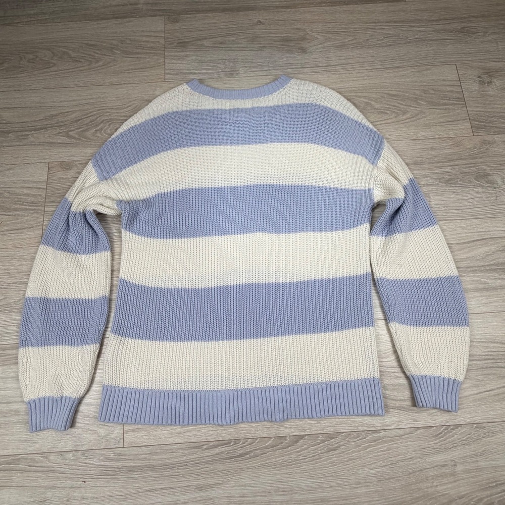 Hollister Womens Blue Cream Striped Shaker Knit Cotton Sweater Size M Relaxed - Picture 6 of 7